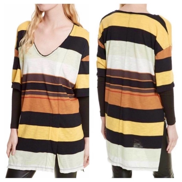 Free People We The Free Kate Layered Striped Tunic Tee. Casual Oversized Small - Picture 1 of 9